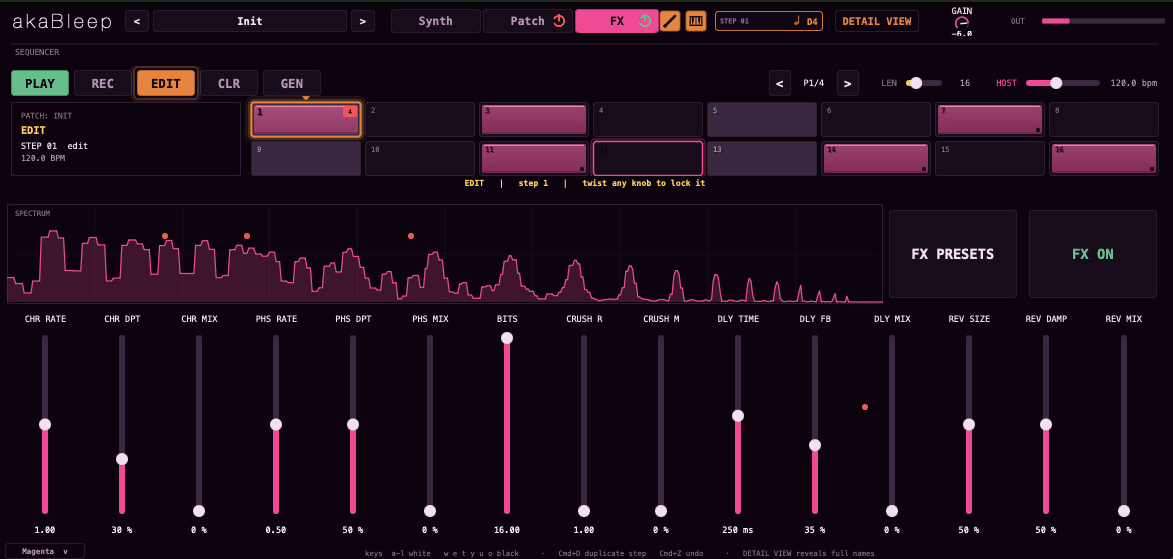 Master FX chain with a live spectrum analyzer