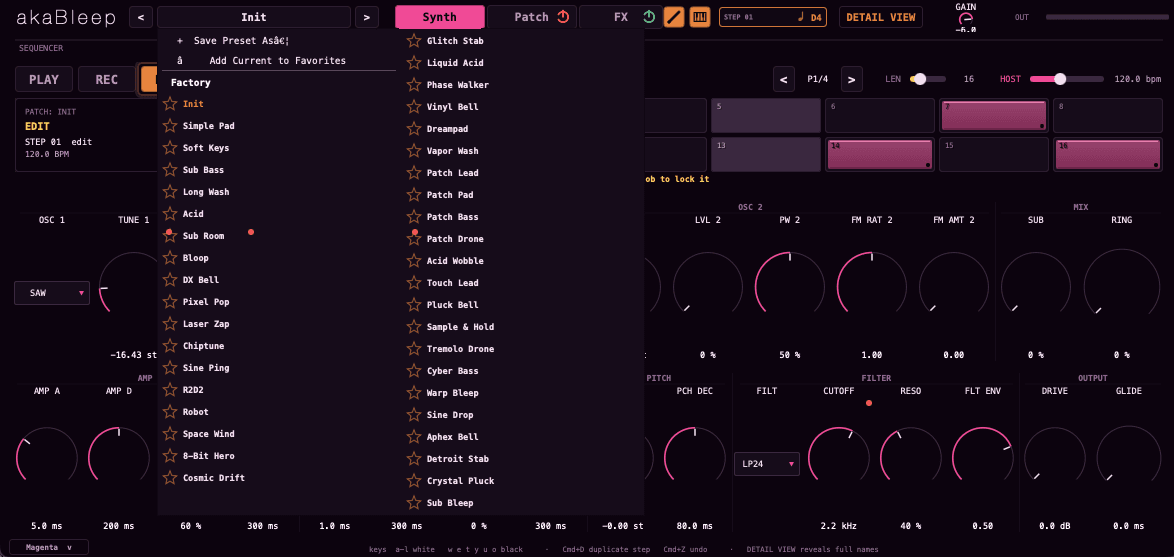 Preset browser, favourites starred